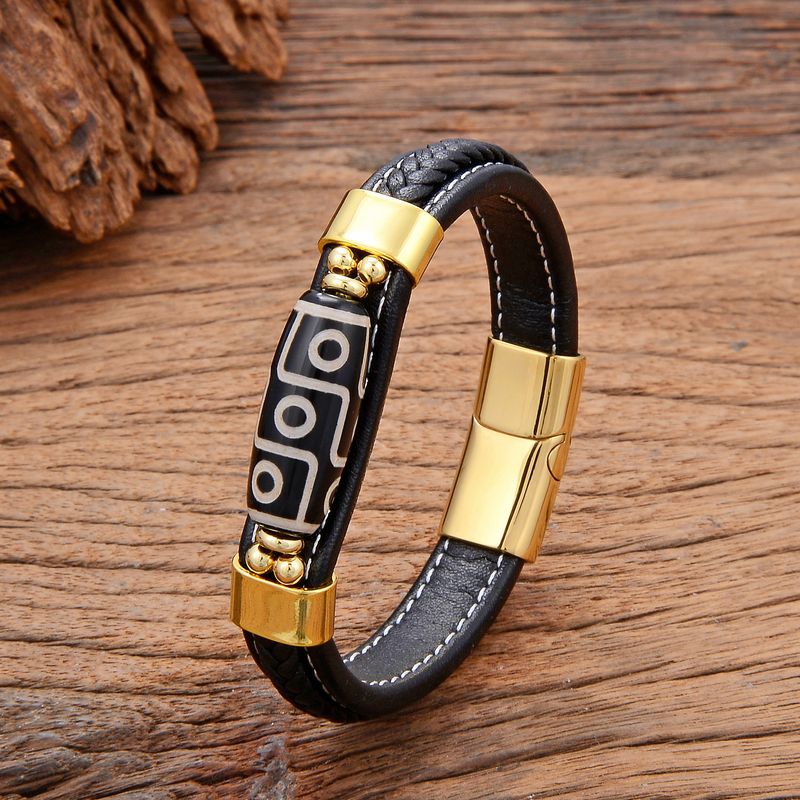 Bracciale con perline Dzi intrecciate da uomo in stile etnico_voghion.com