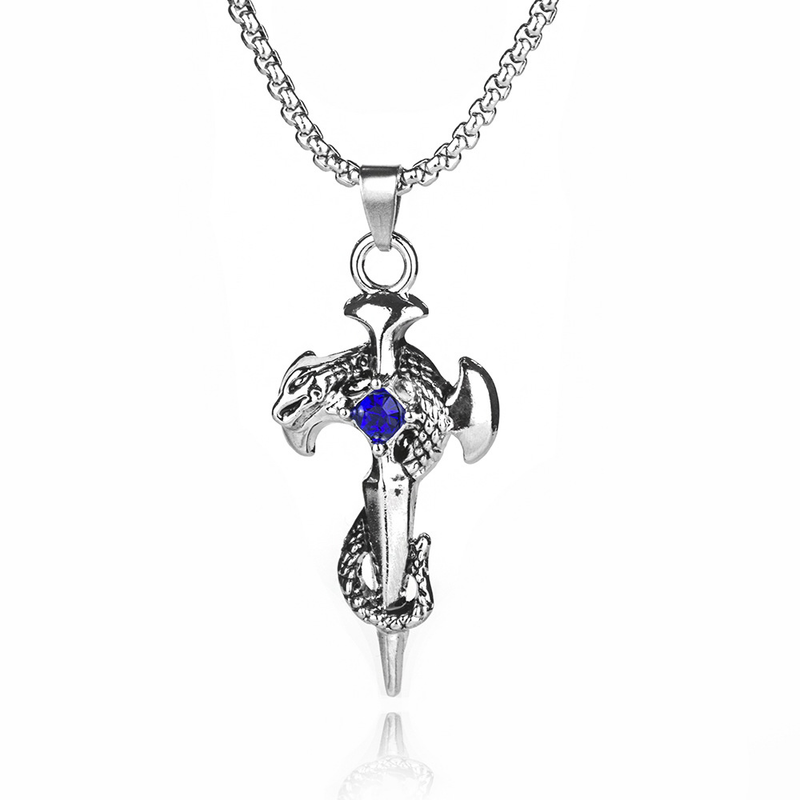 Mode Drachen Halskette für Männer Charme Unisex Silber Platte Schwert Anhänger Persönlichkeit Krieger Schwert Schmuck Zubehör_voghion.com