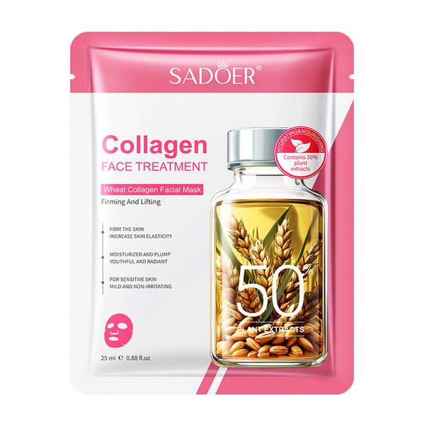 SADOER Wheat Collagen Mask 25ml * 10 Pieces (Wheat/Olive/Papaya) Moisturizing And Brightening Moisturizing Mask, Papaya: Enzymes Gently Rejuvenate_voghion.com
