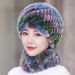 Women's Rex Rabbit Fur Knit Hat & Scarf Set – Winter Warm Spiral Pineapple Beanie With Adjustable Neck Warmer_voghion.com