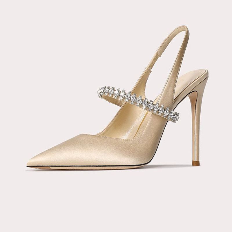 Pantofi de damă Sandale din piele lăcuită cu strasuri în stil nou zână Nud cu vârf ascuțit Tocuri înalte stiletto _voghion.com