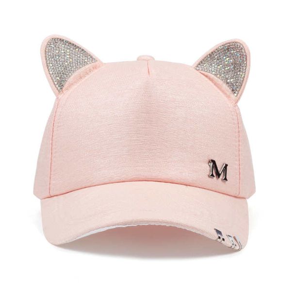 new meow Women's Summer fall black white Pink ears Cat Baseball cap with rings and lace cute girl hat_voghion.com