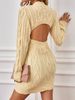 Foreign Trade Cross-Border European American New Source Manufacturer Women's Knitted Cable Backless Long Sleeve Round_voghion.com