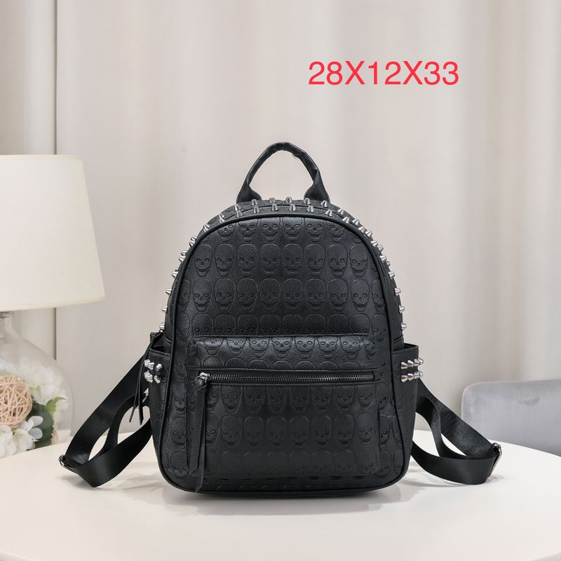 Unisex-Rucksack mit großem Fassungsvermögen – Weiches Leder mit Totenkopf- und Nietendetails – Stilvolle Pendlertasche für Arbeit und Reisen_voghion.com