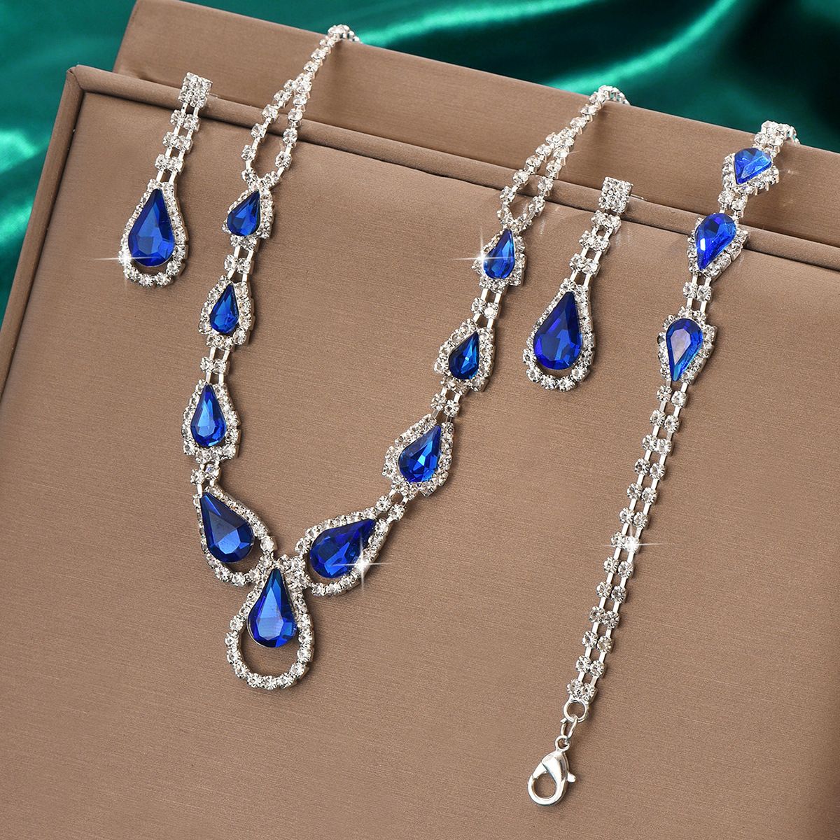 Set di gioielli da sposa - Collana, orecchini e bracciale in argento galvanizzato (set di gioielli da sposa con catena a griffe in rame da 3 pezzi)_voghion.com