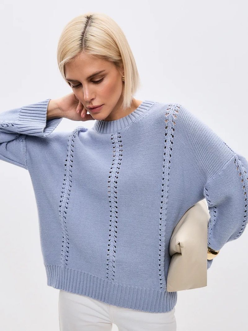 Transparenter Strickpullover für Damen, lockerer Rundhalsausschnitt, Häkel-Pullover mit Spitze, für den frühen Herbst_voghion.com