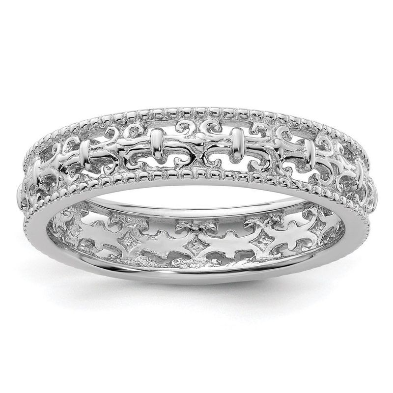 Sterling Silver Stackable Expressions Polished Fleur De Lis Ring_voghion.com