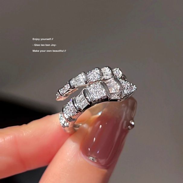 Explosiver Schlangenring, Silber, offenes Quadrat, Diamanttextur, Flash Advanced Light Luxury Cool Cold Wind Ring Tide_voghion.com