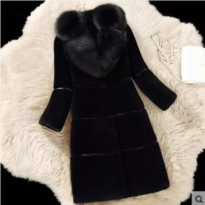 Women's Cashmere Splicing Fur One Medium Length Imitation Fox Fur Collar Coat Fur Coat_voghion.com