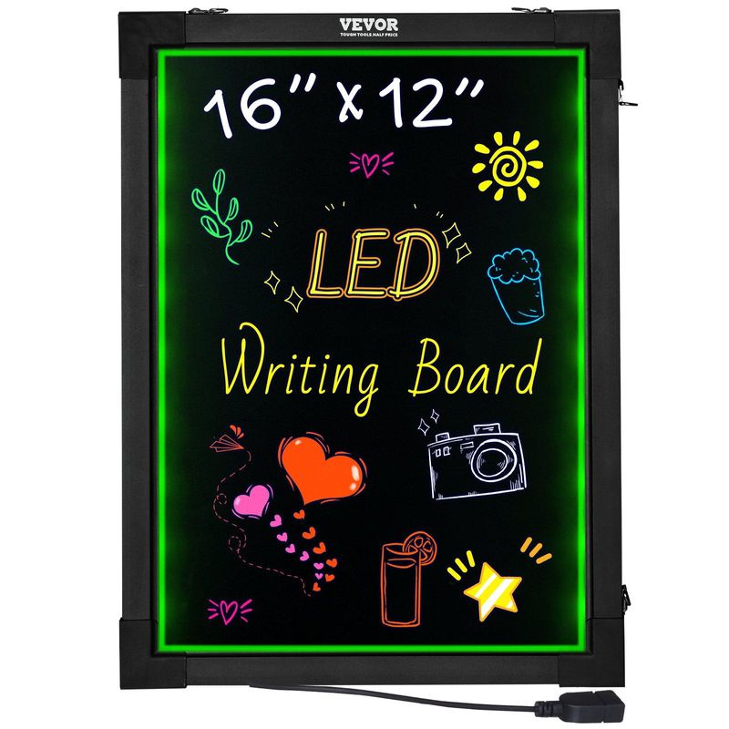 VEVOR LED Message Writing Board, 16"x12" Illuminated Erasable Lighted Chalkboard, Neon Effect Menu Sign Board, Drawing Board With 8 Fluorescent Chalk Markers And Remote Control, For Home Wedding Shop_voghion.com