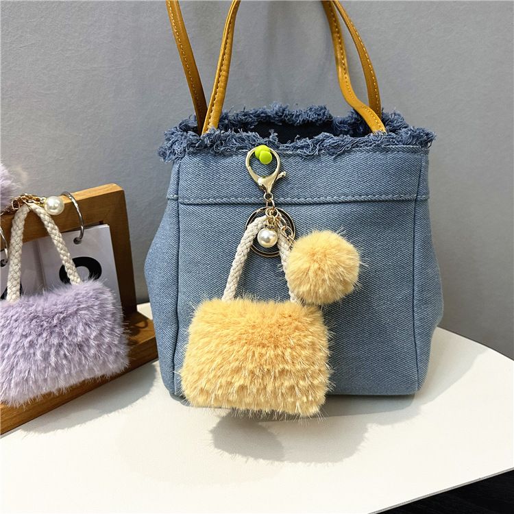 Bolsa Charme Luz Luxo Pequeno Mini Bolsa Forma Chaveiro Bonito Pelúcia Pérola Pingente Carro Chaveiro Enfeites Presente_voghion.com