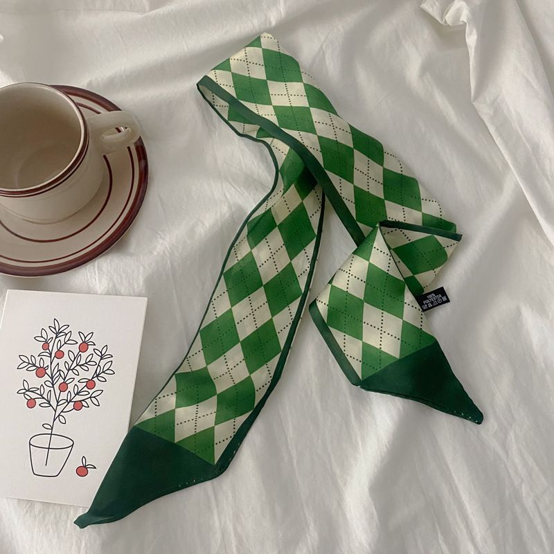 Piccola sciarpa bianca e verde tenero per donna primavera ed estate sciarpa lunga decorativa con fascia per capelli a nastro stretto e sottile_voghion.com