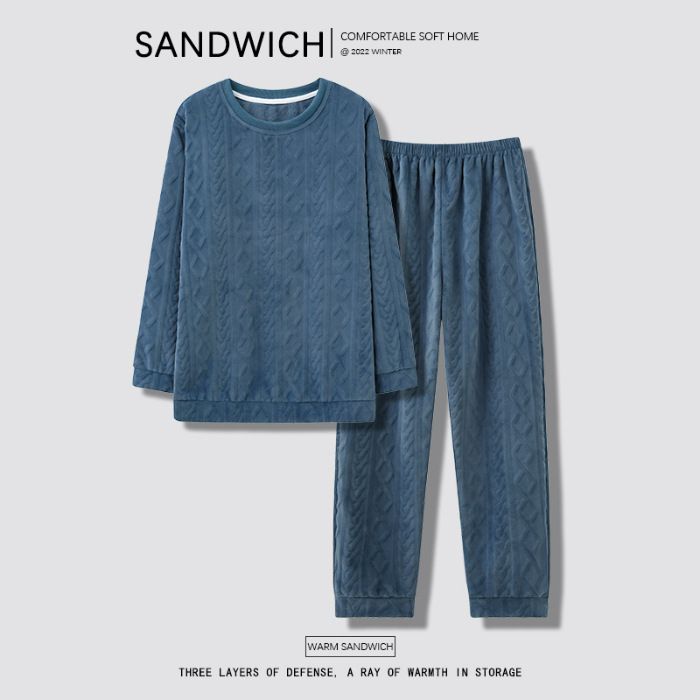 204 new Korean version casual pajamas for men in winter, with thick flannel covers and live streaming of internet famous_voghion.com