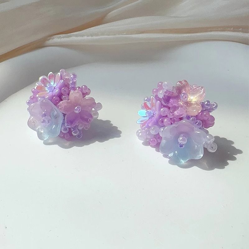 Wiosenne kolczyki z koralikami w kolorze hortensji z dopaminą Wykwintne kolczyki o wysokiej wartości, słodkie, temperamentne kolczyki damskie_voghion.com