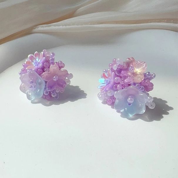Wiosenne kolczyki z koralikami w kolorze hortensji z dopaminą Wykwintne kolczyki o wysokiej wartości, słodkie, temperamentne kolczyki damskie_voghion.com