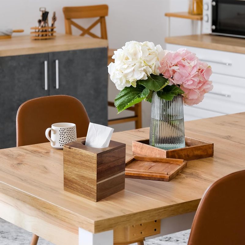 ACZT Square Acacia Wood Stand Desktop Nightstand Bathroom Office – Decorative Cube Tissue Box Cover Suitable For_voghion.com