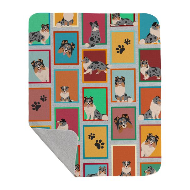 Lots of Blue Merle Sheltie Quilted Blanket 50x60 Artwork Pattern Quilted Throw Blanket for Bed, Couch, Sofa, Soft and Lightweight_voghion.com