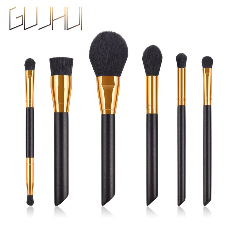 Set di pennelli per trucco da 6 pezzi, oro nero, manico perlato, strumento di bellezza GUJHUI_voghion.com
