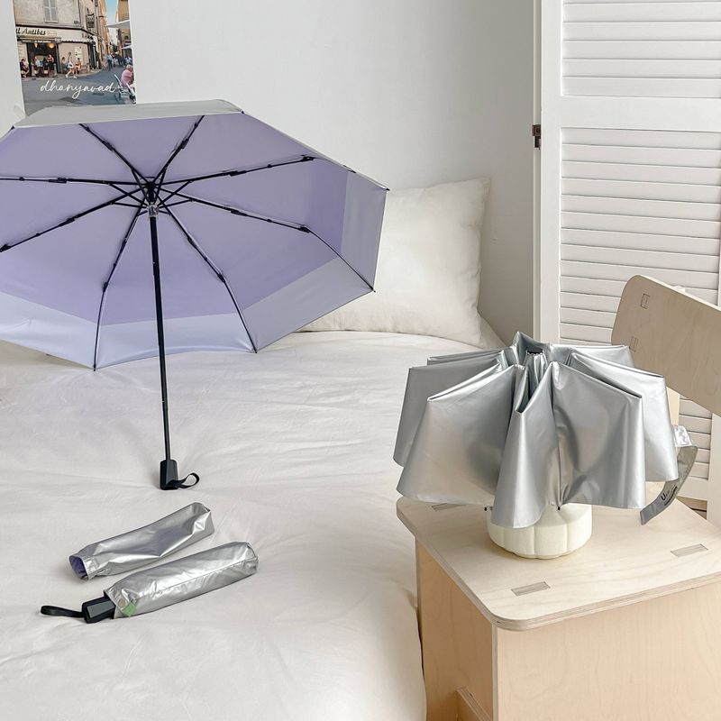 Ombrello da donna portatile con protezione UV UPF50+, in titanio argento a 8 stecche, doppio uso per sole e pioggia_voghion.com
