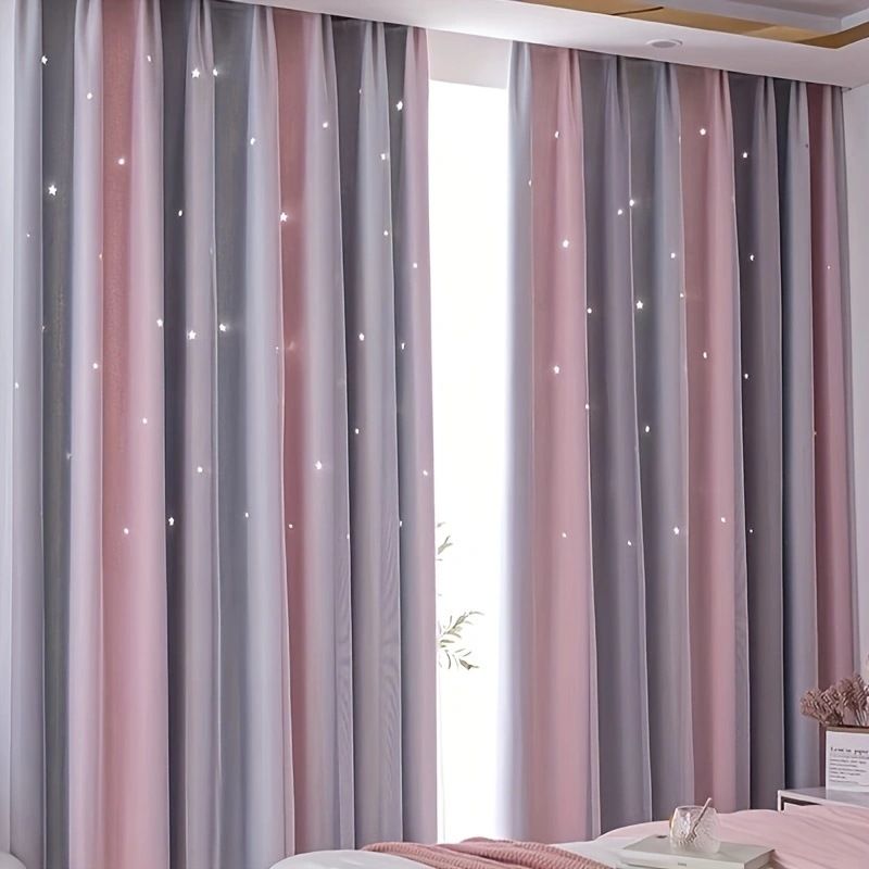 Gauze Curtain Source Cloth Lace Blackout Home Star Double Layer Curtain_voghion.com