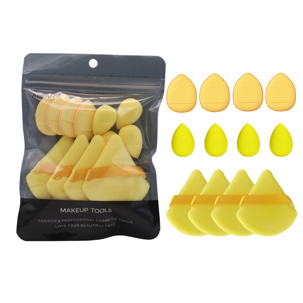 Wattepads Make-up-Puderquaste, Dreieck, Beflockung, Luftkissen, Puderquaste, Fingerpuderquaste, Mini-Schönheitsei, Make-up-Tool, 12-teiliges Set, Tasche_voghion.com