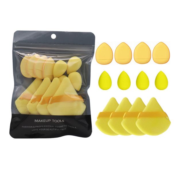Wattepads Make-up-Puderquaste, Dreieck, Beflockung, Luftkissen, Puderquaste, Fingerpuderquaste, Mini-Schönheitsei, Make-up-Tool, 12-teiliges Set, Tasche_voghion.com