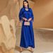 Blue Laser Gradient Abaya Dress With Tassel Details - Elegant Long Islamic Robe_voghion.com
