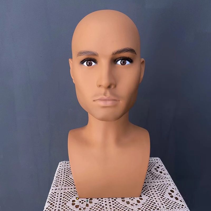 Skin Tone Male Wig Display PVC Head Mold Hat Mask Props Mannequin_voghion.com