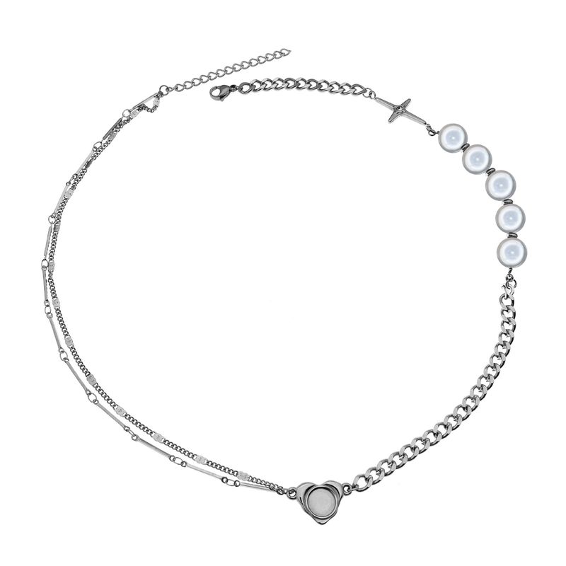 Moud Kreativ Splicing Cross Pearl Clavicula Chain Net Promi Temperament Häerzform Laang Halskette Weiblech_voghion.com