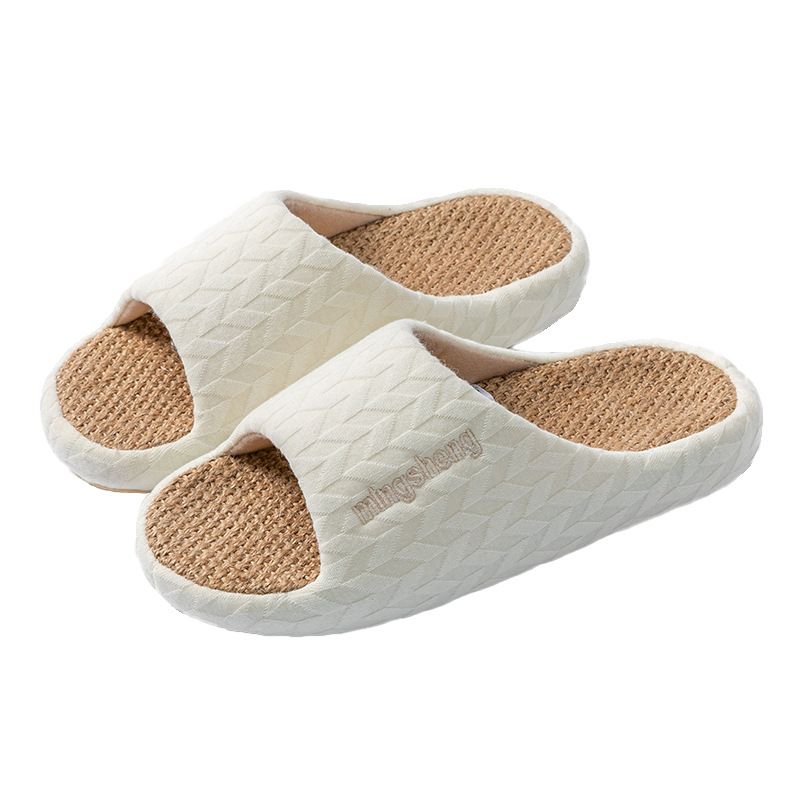 Couple's Linen Slides – Unisex Breathable House Slippers With 3.5cm Height Boost & Non-Slip TPR Sole, Moonlight White/Khaki/Coffee (Sizes 36-45)_voghion.com