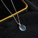 Collana da donna con ciondolo in acquamarina in argento puro S999 - Elegante design ovale, versatile catena per clavicola, stile di nicchia di alta gamma_voghion.com