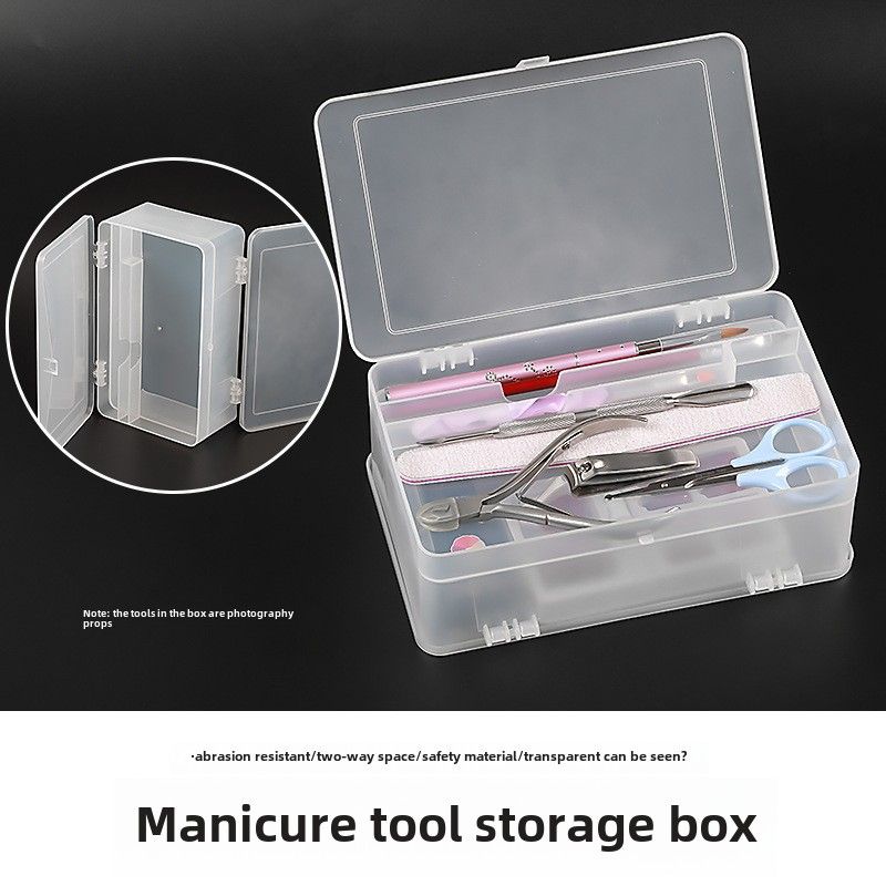 Double Layer Nail Tool Storage Box Large Capacity Organizer with Dividers_voghion.com