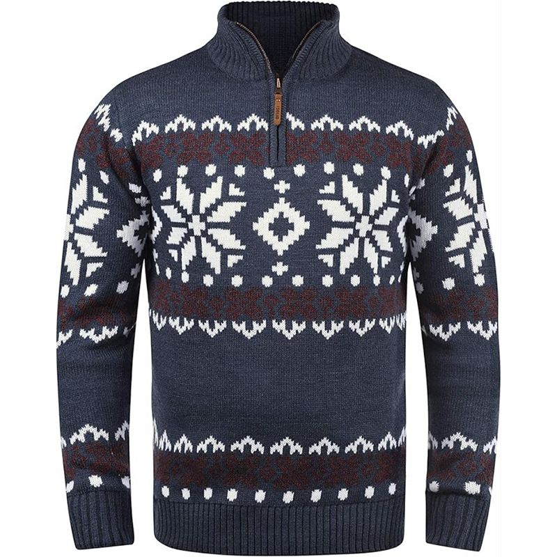 Męski sweter z dzianiny o dopasowanym kroju | Bluza z zamkiem błyskawicznym w stylu vintage | Zimowy, swobodny sweter z teksturą (jednolite kolory)_voghion.com