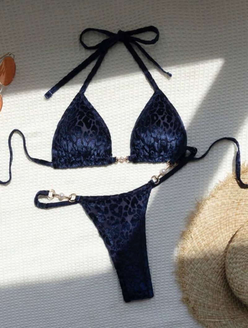 New Sexy Bikini Pearl Leopard Print Swimsuit Women's Beach Neck Swimsuit_voghion.com