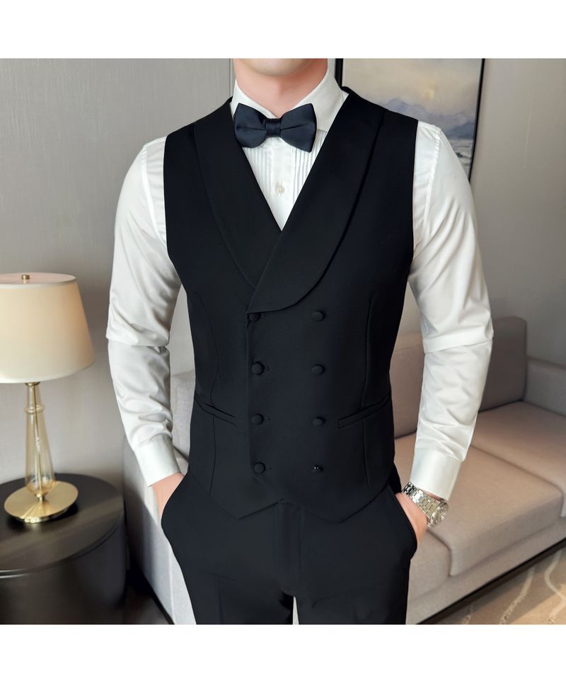 Zweireihige Anzüge für Herrenbekleidung, Slim Fit, zweireihiges Anzug-Set – Hochzeits-Smoking für Bräutigam und Trauzeugen, formeller Business-Blazer und Hose (Schwarz)_voghion.com