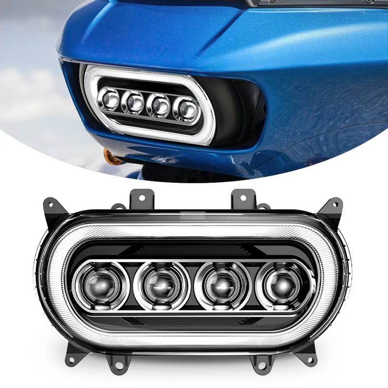 LED Headlight For Harley-Davidson Road Glide FLTRX 2015-2024, Black Full LED DRL Brightest Motorcycle Headlight Assembly_voghion.com