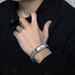 Double layer Cuban bracelet for men, trendy brand, widened domineering mesh, fish bone silver bracelet, titanium steel_voghion.com