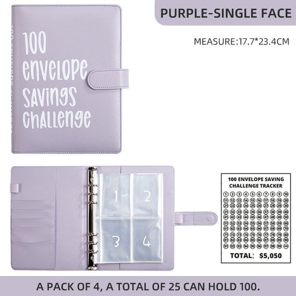 100-Day Savings Challenge Binder | Detachable Cash Envelope System | Budget Planner With 25 Grid Pages_voghion.com