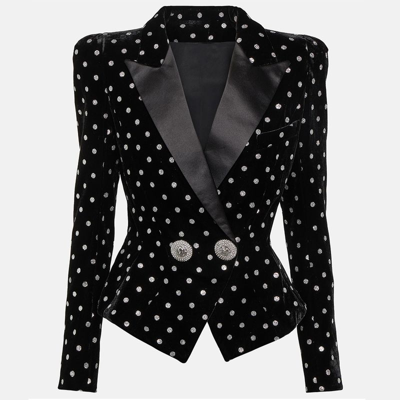 Veste de costume en velours, nouveau style, diamant chaud, à pois, col en satin, patchwork, taille, tempérament, petite veste de costume_voghion.com