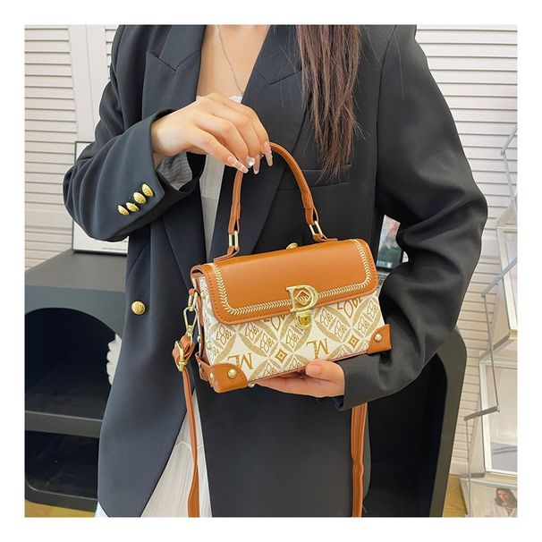 Elegante borsa a tracolla in PU ricamata con chiusura magnetica – Elegante borsa a tracolla per donna, motivo a scacchi alla moda, taglia media_voghion.com