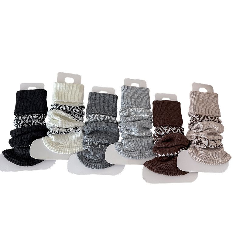 Boot Cotton For Women Autumn Winter Fair Isle Mori Style Slouch Socks Warm Thickened Retro Gray Diamond Pattern Calf Leg_voghion.com