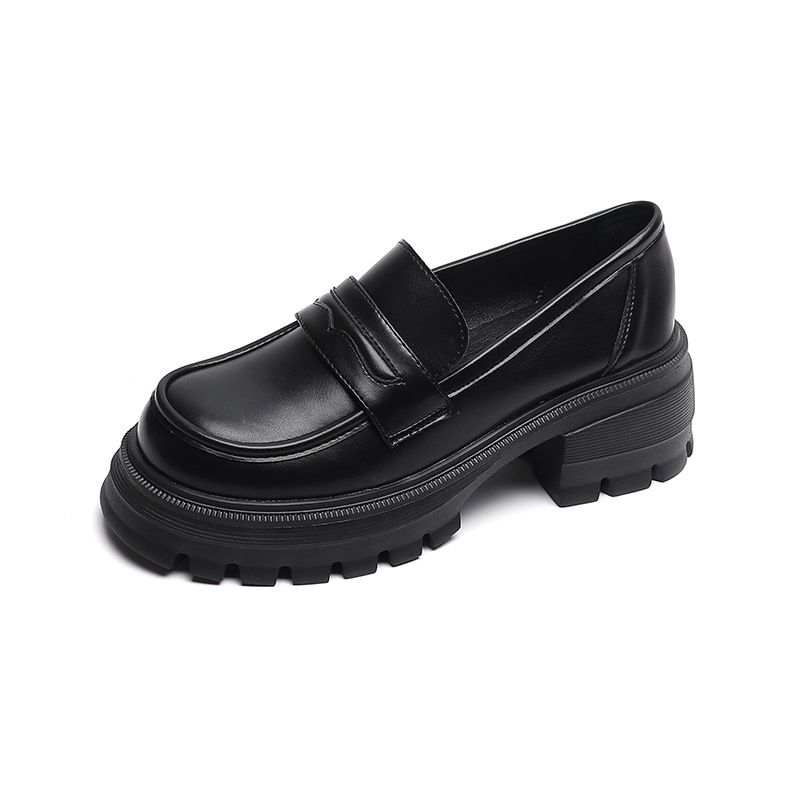 Scarpe da lavoro in pelle nera da donna con plateau e monopedale, stile retrò, stile britannico_voghion.com