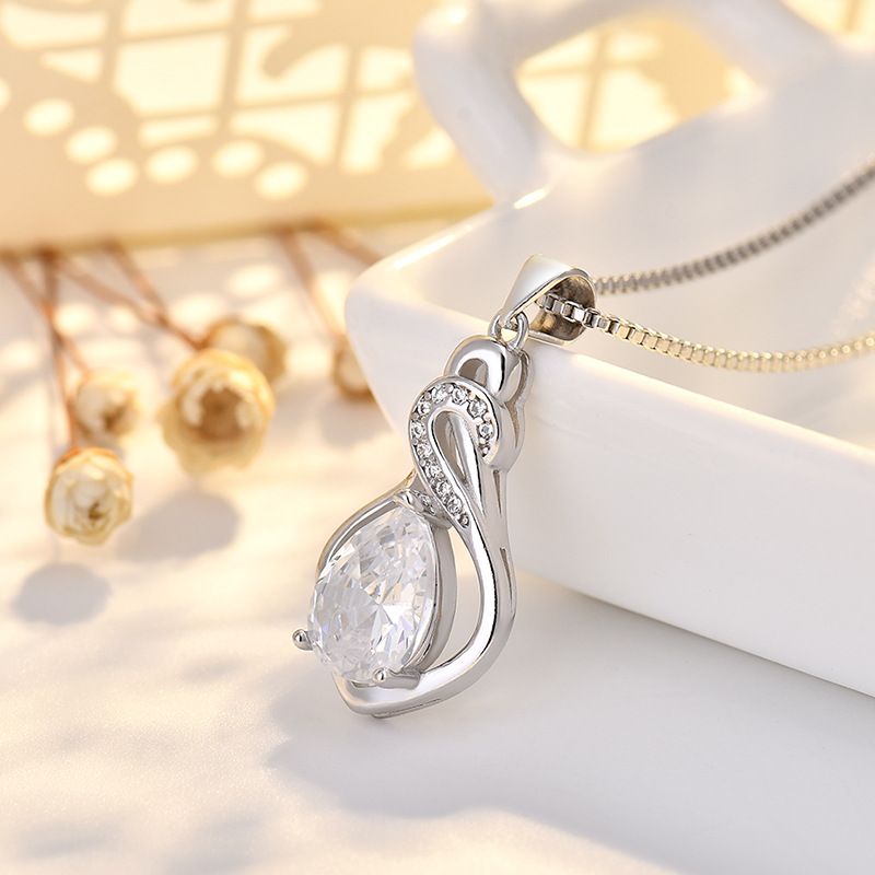 Elegante collana a forma di cigno placcata in argento sterling per donna_voghion.com