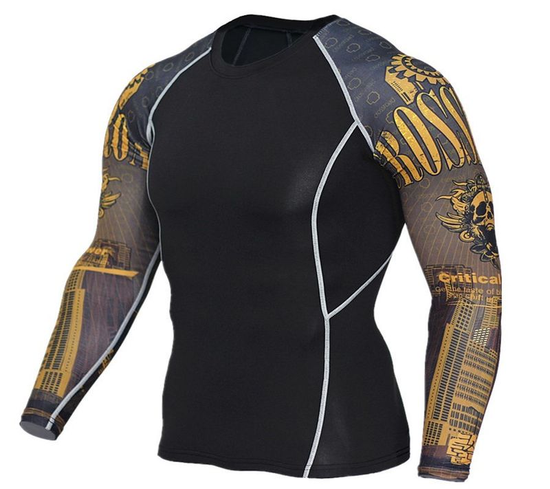 Maglietta a compressione sportiva adatta a tutte le stagioni con maniche a braccio, t-shirt traspirante a maniche lunghe ad asciugatura rapida per uomo, taglie forti_voghion.com