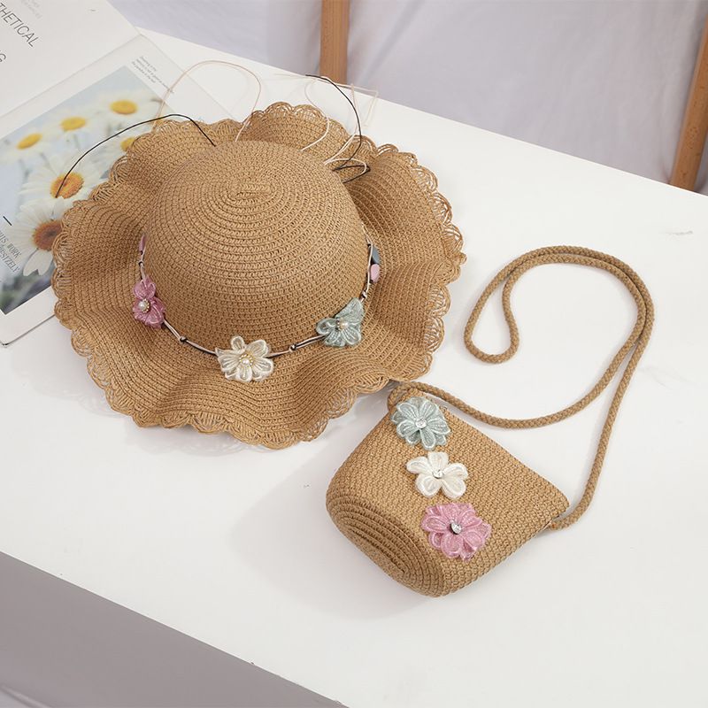Sombrero de paja para niños, sombreado de verano, salida a la playa, juego de bolsos, flor de princesa para niña, sombrero para el sol_voghion.com