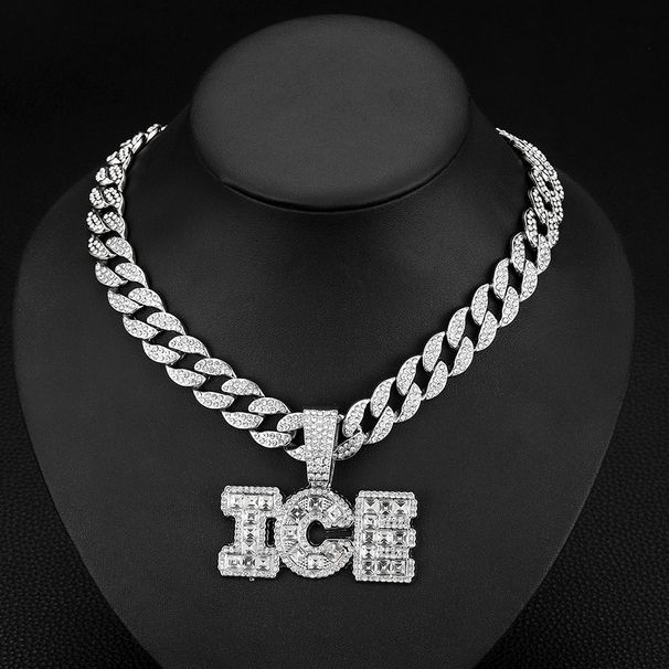 Personaliséiert neit Produkt Glas Diamant Buschtaf ICE Anhänger Nisch Hip-Hop Trend villfälteg Bijou Schnalle Kubanesch Kette_voghion.com