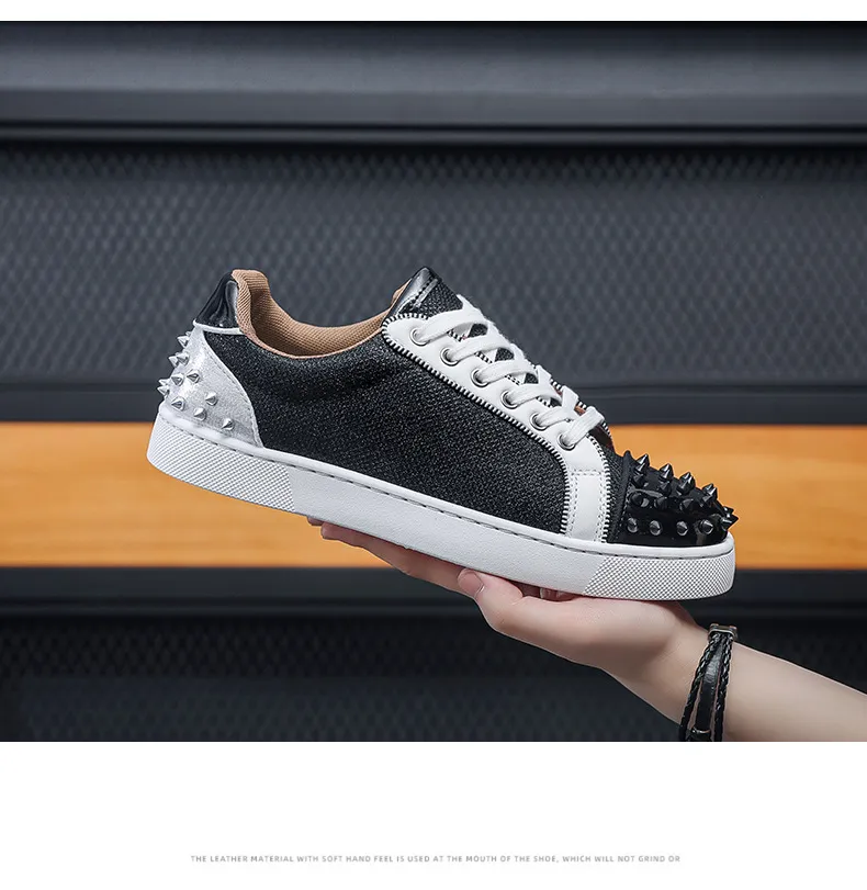 Chaussures pour hommes à semelles rouges, rivets décontractés, personnalité, tendance, mode_voghion.com