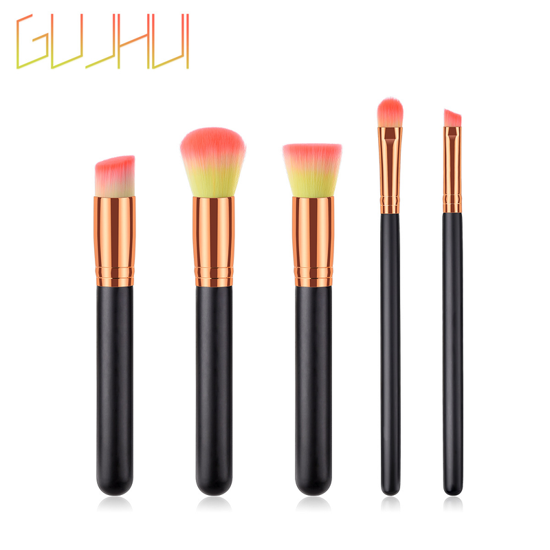 Set di 5 pennelli per trucco strumenti di bellezza nero nero nero oro nero argento pennello per cipria in polvere pennello piatto GUJHUI_voghion.com