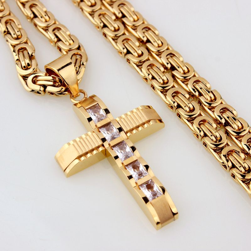 Collana con ciondolo classico a forma di croce in titanio e acciaio inossidabile con catena_voghion.com