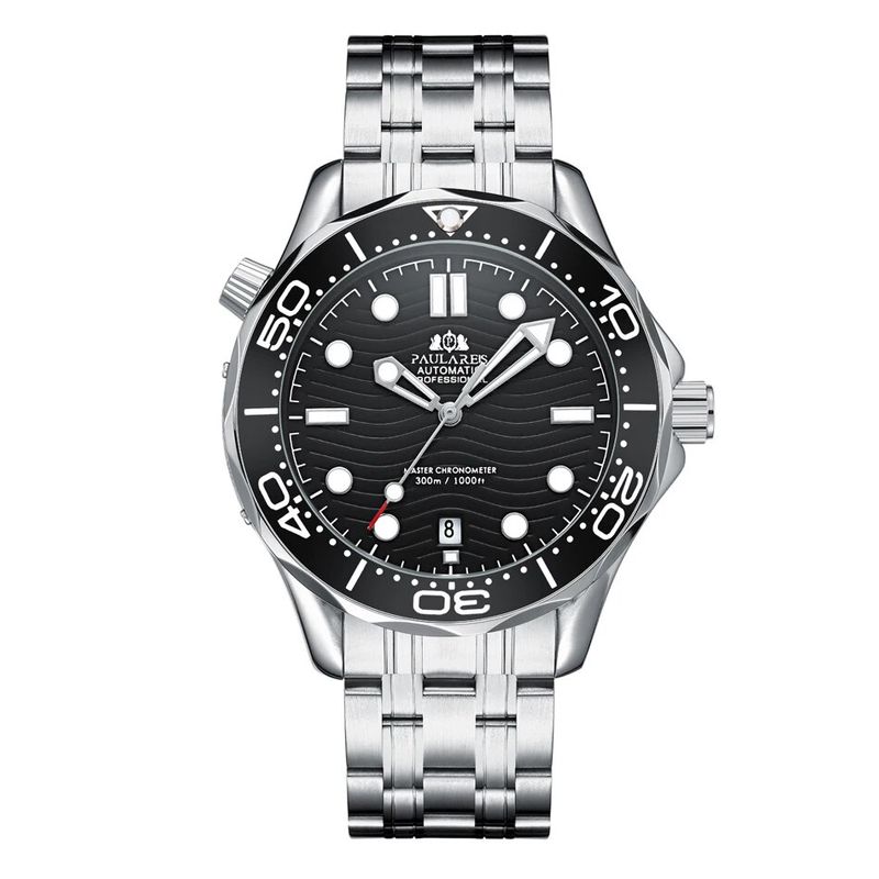 Men Automatic Self Wind Mechanical Stainless Steel Strap Casual Yellow Gold Silver Blue Bezel Master Wave_voghion.com